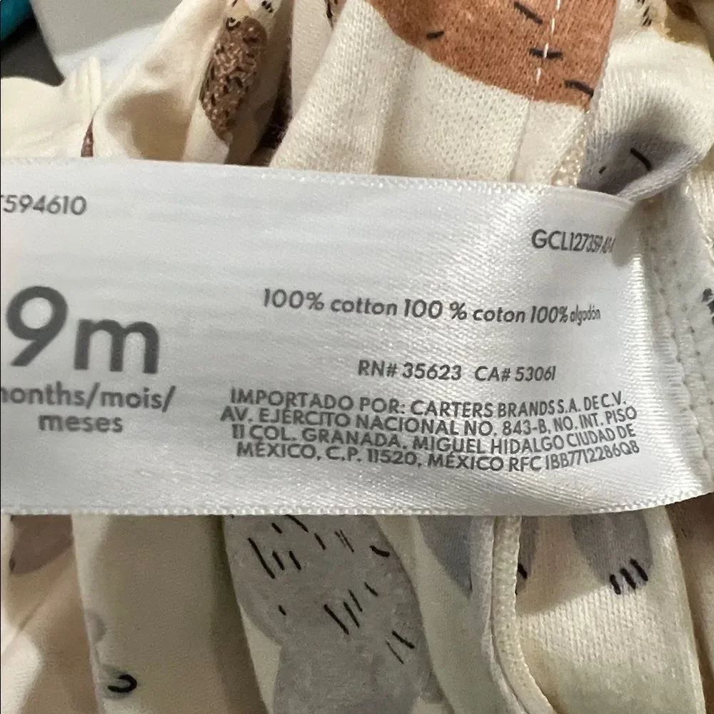 Carter's Cream with Woodland Animal print double zipper footie NWT size 9m
